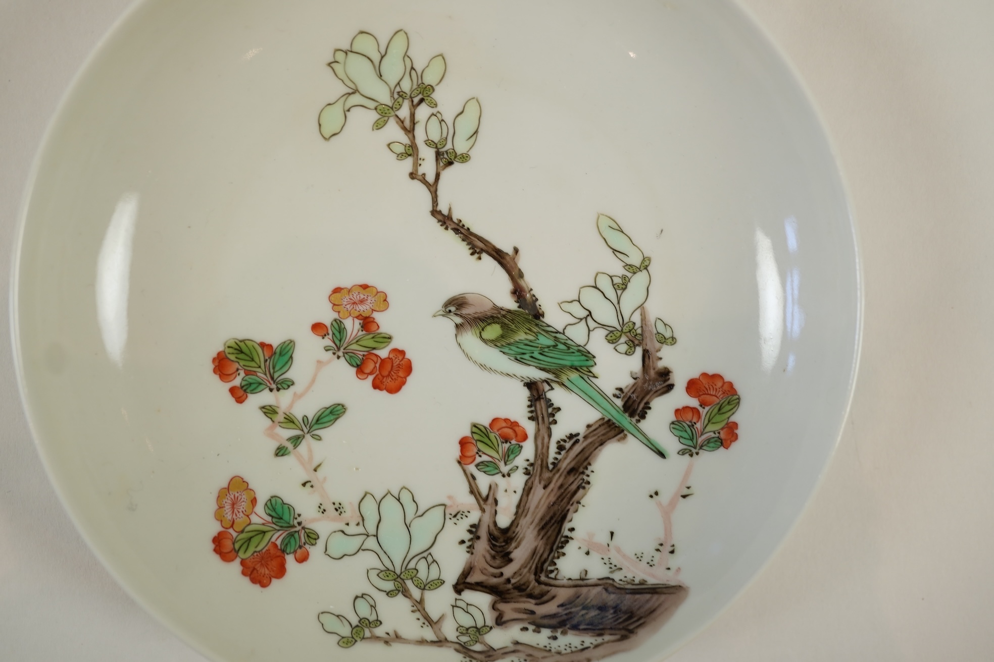 A Chinese famille verte saucer dish, Chenghua mark but later
